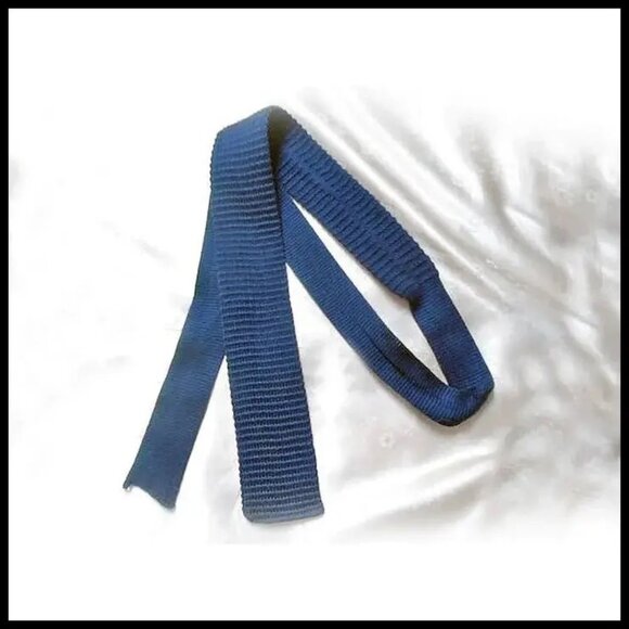 Mens Vintage Skinny Square Tie Navy Blue Cotton Knit by Rooster - Picture 2 of 14